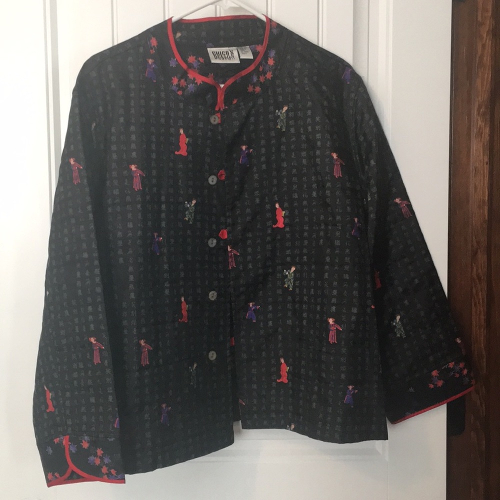 Chico’s size 3 (XL/16), 100% silk mandarin jacket.